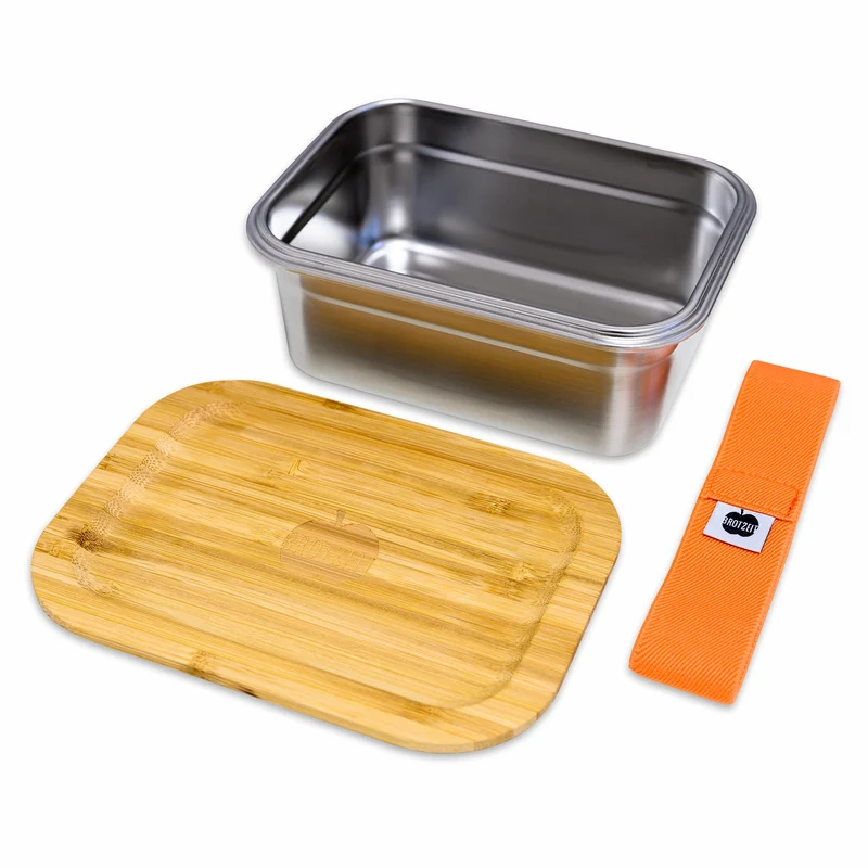 Brotzeit WOODY Lunchbox aus Edelstahl mit Bambusdeckel