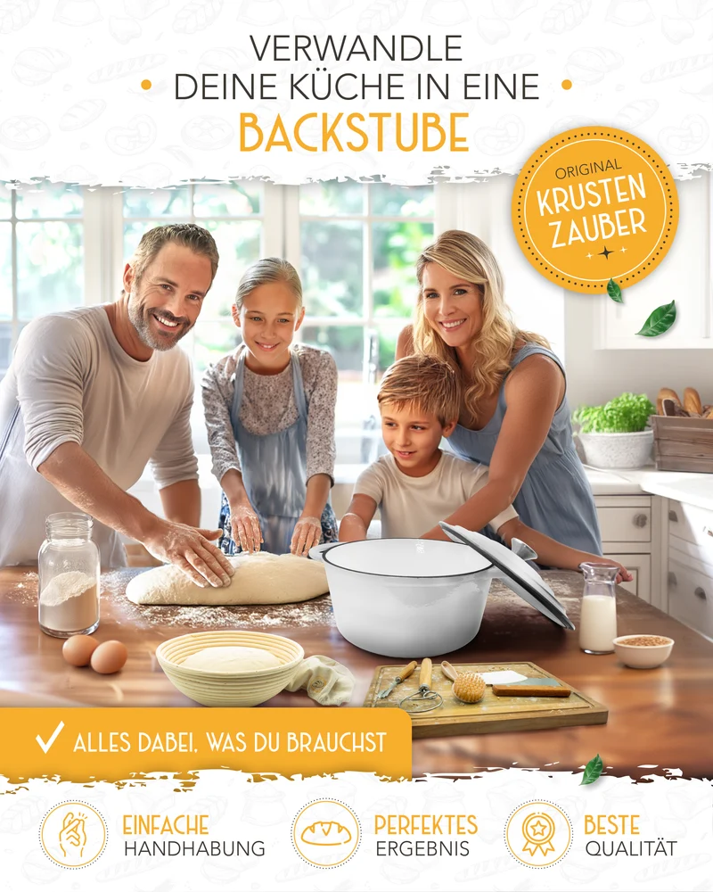 Einsteiger-Set – Gusseisentopf Emaille Weiß 4,7 l, Zubehör & Rezept-Booklet