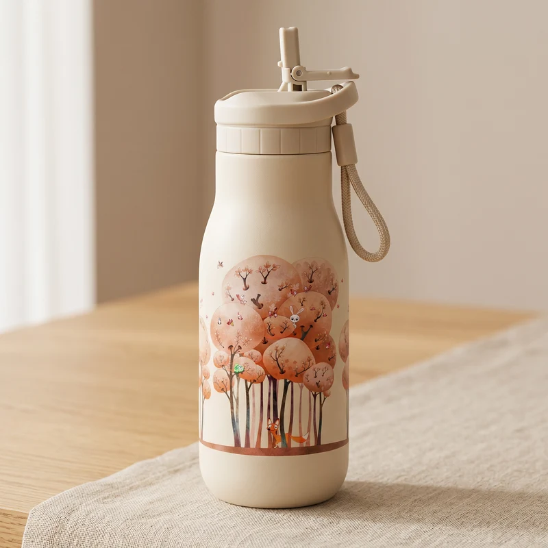 JENARD® Edelstahl Trinkflasche Kinder – Waldtiere Creme