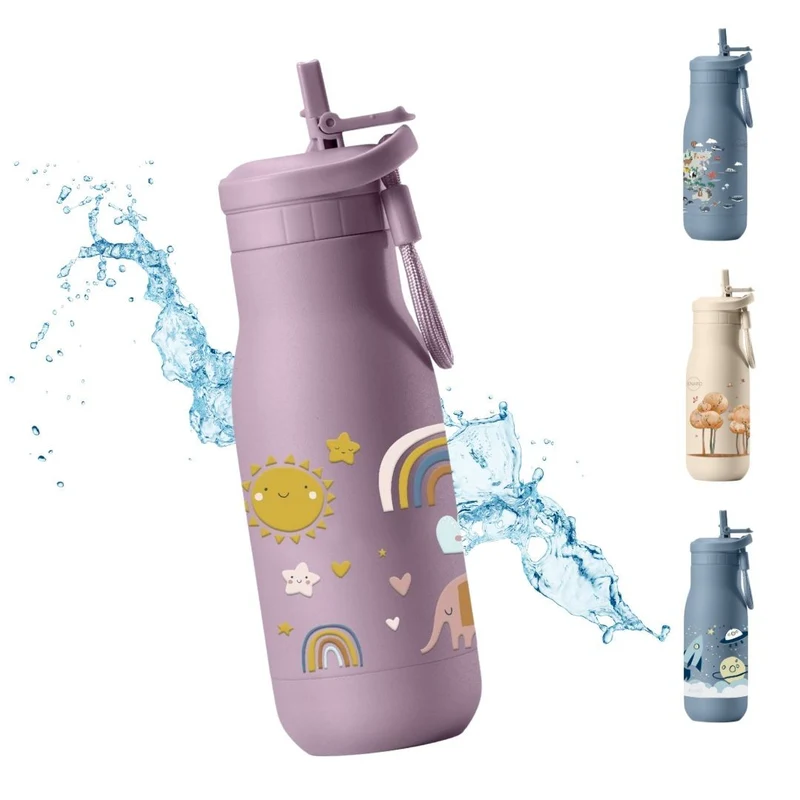 JENARD Brotdose & Trinkflasche Set für Kinder – Rosa | Regenbogen