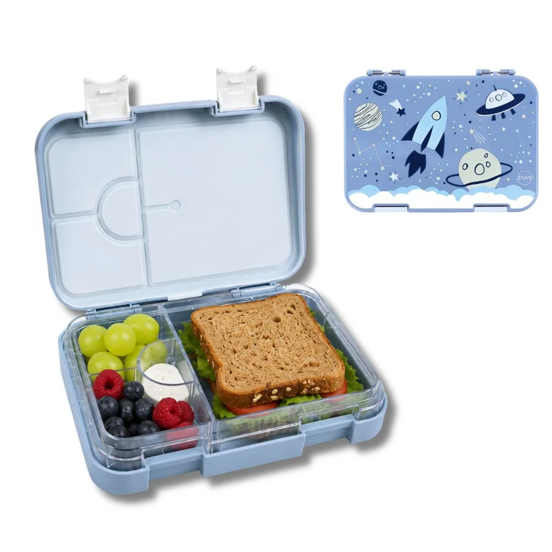 Brotdose Kinder auslaufsicher mit Fächern – Bento Lunchbox Kindergarten BPA frei – Space - JENARD