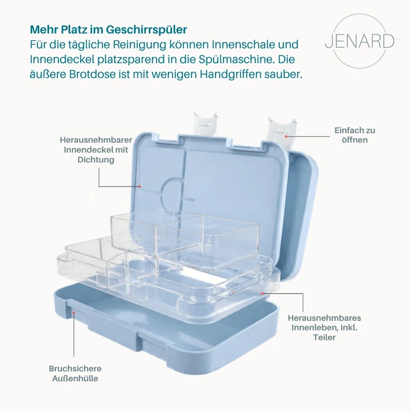 Brotdose Kinder auslaufsicher mit Fächern – Bento Lunchbox Kindergarten BPA frei – Space - JENARD