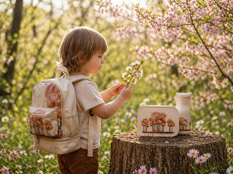 Brotdose & Trinkflasche Set Kinder aus Edelstahl – Waldtiere Creme
