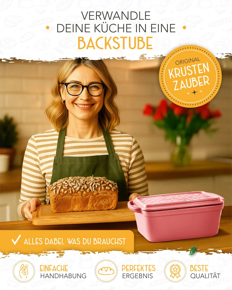 Einsteiger-Set – Emaille Brotbackform 28cm mit Deckel Rosa, Zubehör & Rezept-Booklet