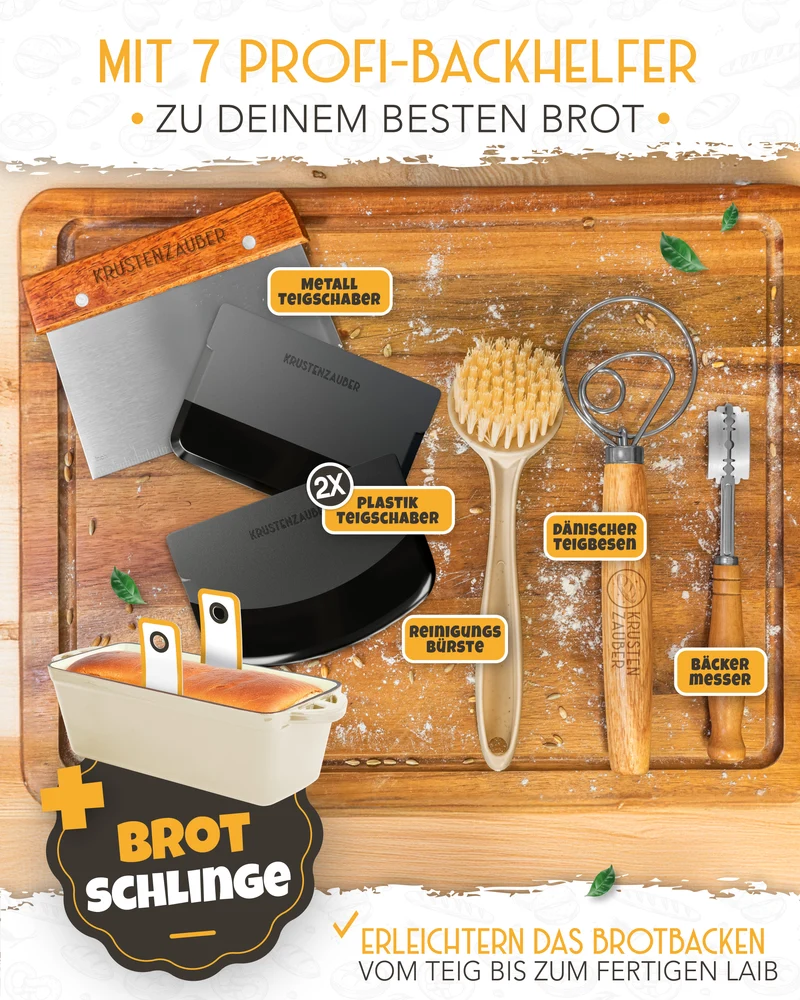 Einsteiger-Set – Emaille Brotbackform 28cm mit Deckel Creme, Zubehör & Rezept-Booklet