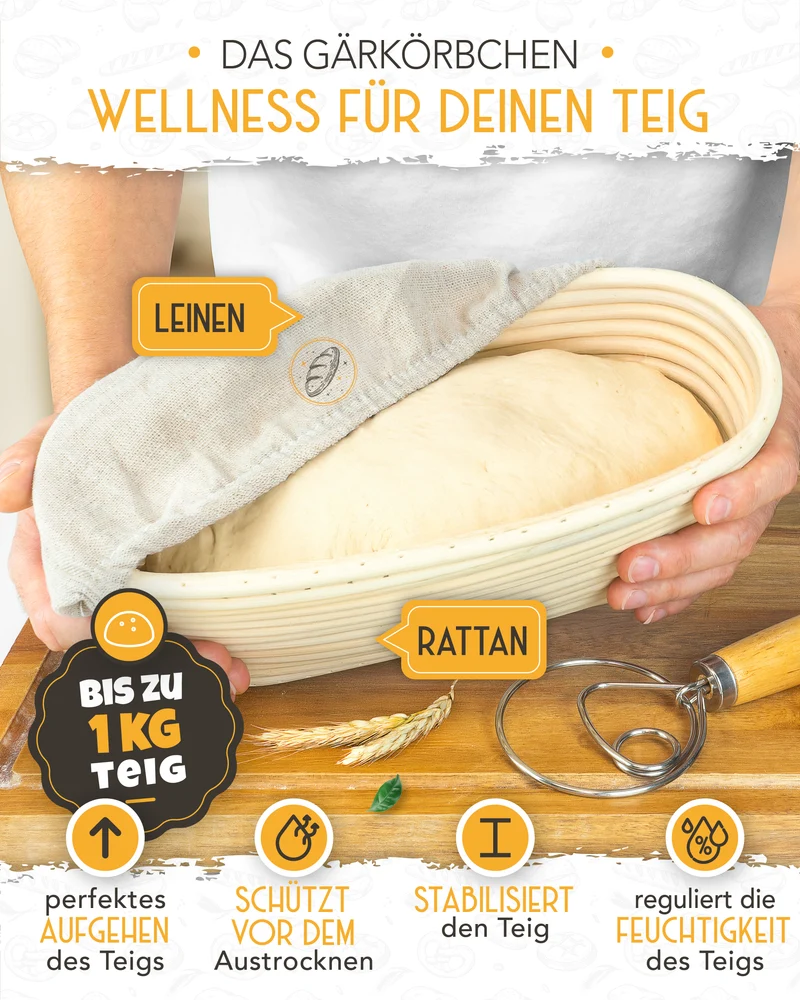 Einsteiger-Set – Emaille Brotbackform 28cm mit Deckel Creme, Zubehör & Rezept-Booklet