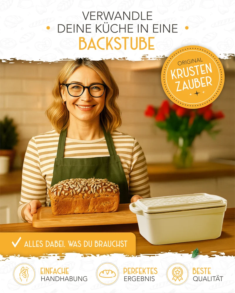 Einsteiger-Set – Emaille Brotbackform 28cm mit Deckel Creme, Zubehör & Rezept-Booklet
