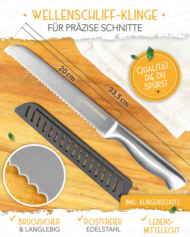 Brotmesser mit Wellenschnitt aus rostfreiem Edelstahl