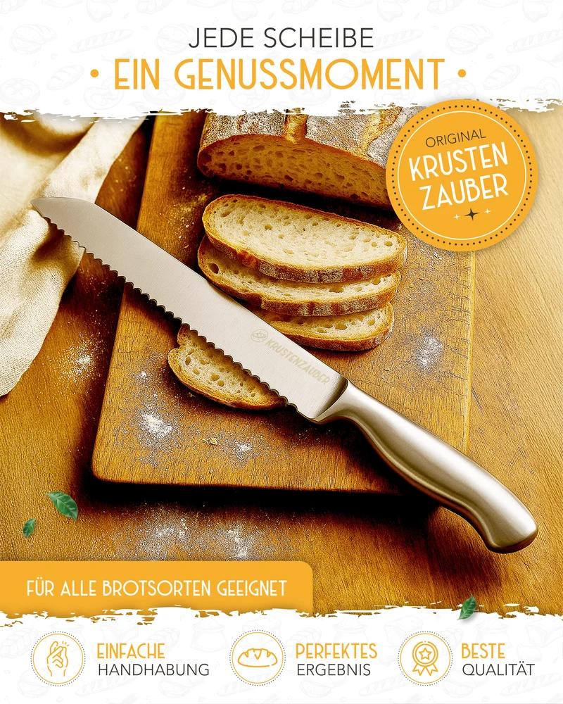 Brotmesser mit Wellenschnitt aus rostfreiem Edelstahl
