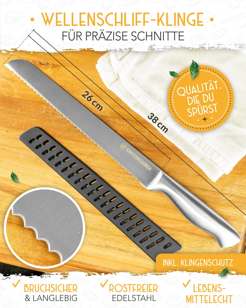 Brotmesser mit Wellenschnitt aus rostfreiem Edelstahl