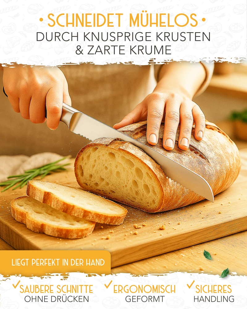 Brotmesser mit Wellenschnitt aus rostfreiem Edelstahl