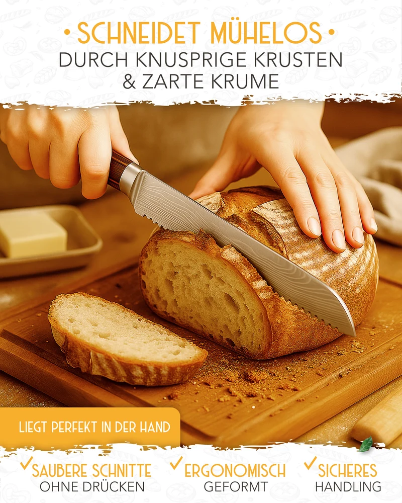 Brotmesser mit Wellenschnitt aus rostfreiem Edelstahl