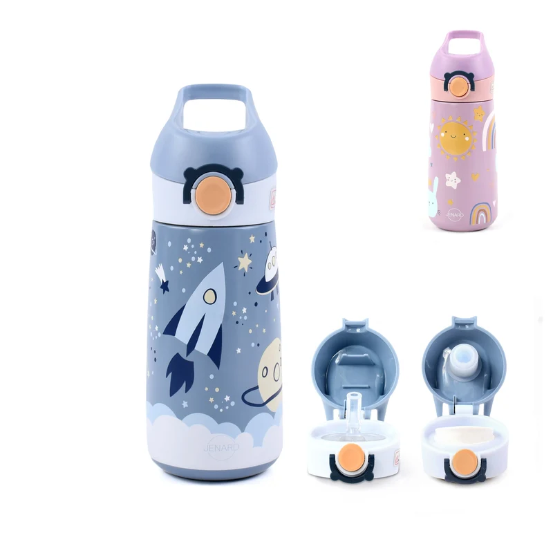 JENARD® Trinkflasche für Kinder aus doppelwandigem Edelstahl - Blau / Weltraum Space