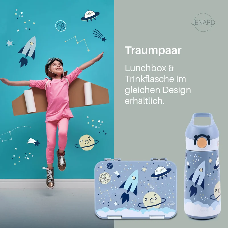 JENARD® Trinkflasche für Kinder aus doppelwandigem Edelstahl - Blau / Weltraum Space