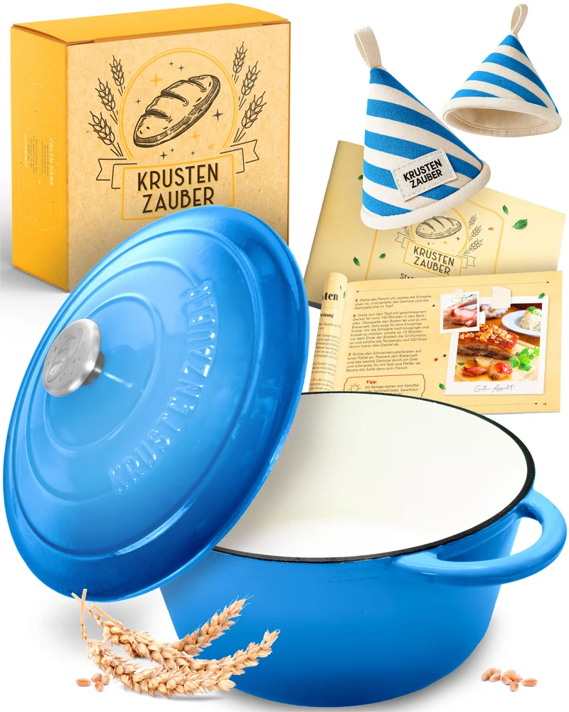 26cm Emaille Gusseisentopf in Blau - Einzeln