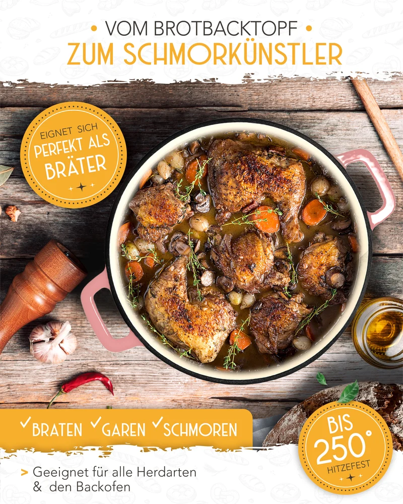 26cm Emaille Gusseisentopf in Rosa - Einzeln