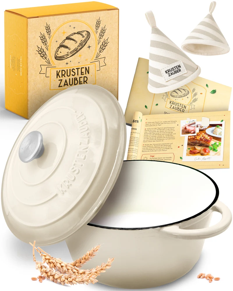 26cm Emaille Gusseisentopf in Creme - Einzeln