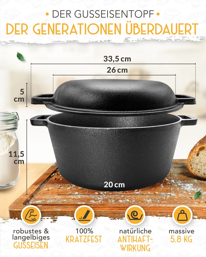 Brotliebe-Set – Gusseisentopf 4,7 l, Zubehör & Rezept-Booklet in stilvoller Verpackung