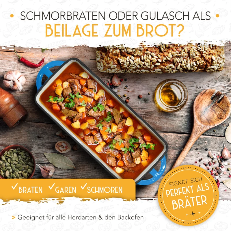 Emaille Brotbackform 28cm mit Deckel in Blau