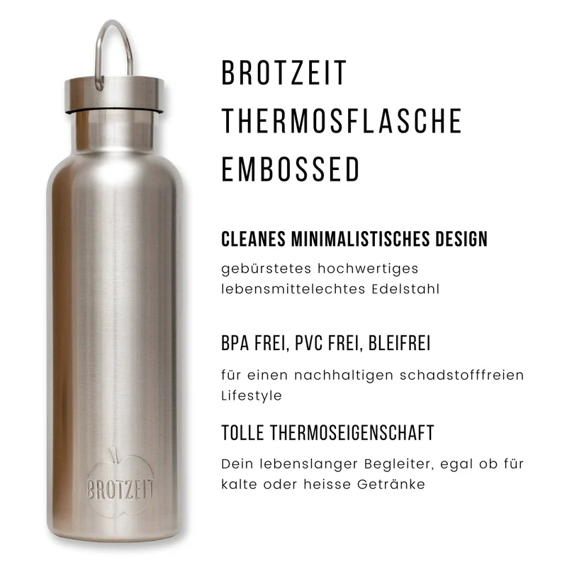 Brotzeit Thermosflasche embossed aus Edelstahl Trinkflasche 750ml
