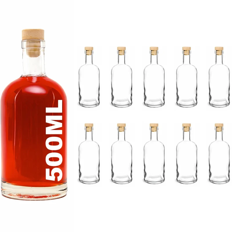 10 Glasflaschen 500ml – Likörflaschen, Schnapsflaschen 0,5 Liter zum Befüllen – Saftflaschen für Geschenke mit Kunststoffkorken Nokturne