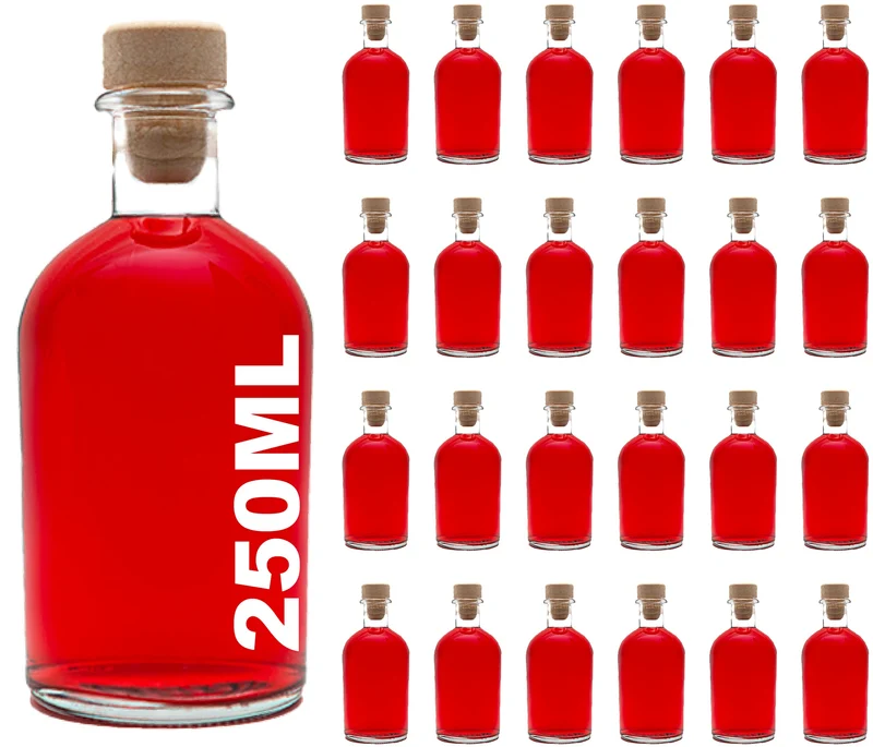 casavetro 24 x Glasflaschen 250ml Leere Likörflaschen 250 ml Apothekerflasche 0,25l mit Griffkorken zum Befüllen Glas Flasche Korken Likör Schnaps Öl Essig Geschenk Weihnachten