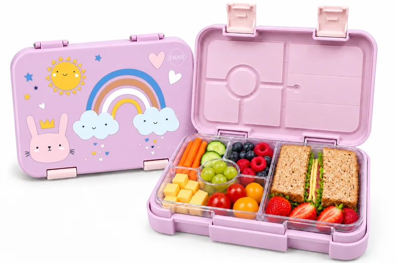 Brotdose Kinder auslaufsicher mit Fächern – Bento Lunchbox Kindergarten BPA frei – Regenbogen - JENARD