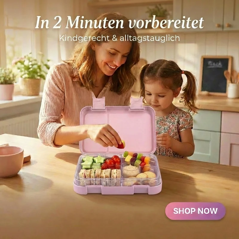 Brotdose Kinder auslaufsicher mit Fächern – Bento Lunchbox Kindergarten BPA frei – Regenbogen - JENARD
