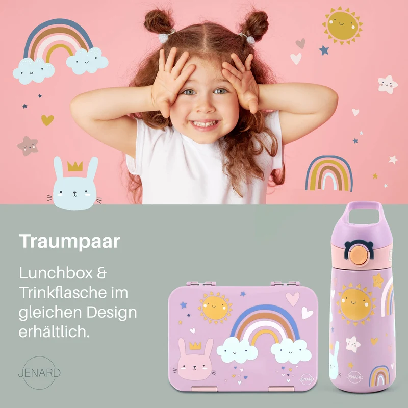 JENARD® SET Brotdose & Trinkflasche Edelstahl / Rosa - Regenbogen