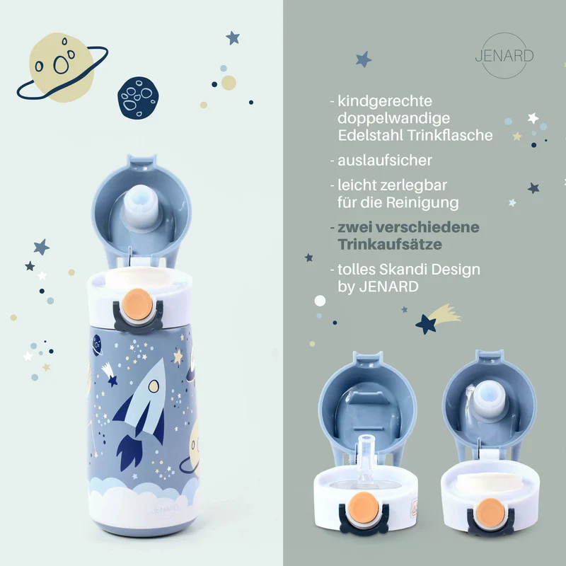JENARD® SET Brotdose & Trinkflasche Edelstahl Blau / Weltraum Space