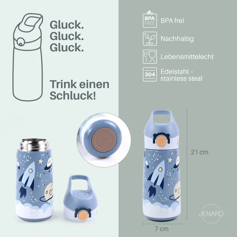 JENARD® SET Brotdose & Trinkflasche Edelstahl Blau / Weltraum Space