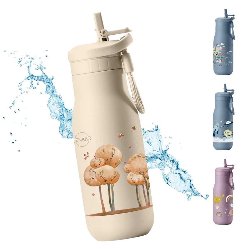 JENARD® Edelstahl Trinkflasche Kinder – Waldtiere Creme