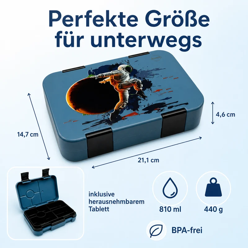 Kinder Brotdose mit Fächern – Astronaut Blau | JENARD®
