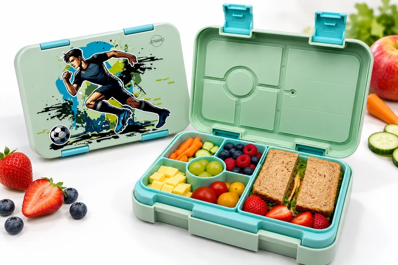Kinder Brotdose mit Fächern – Fußballer Mint | JENARD®