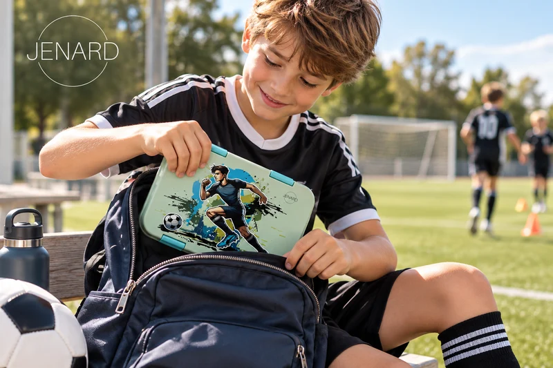 Kinder Brotdose mit Fächern – Fußballer Mint | JENARD®