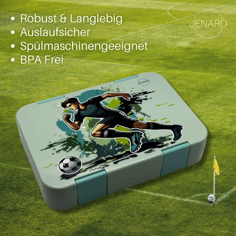 Kinder Brotdose mit Fächern – Fußballer Mint | JENARD®