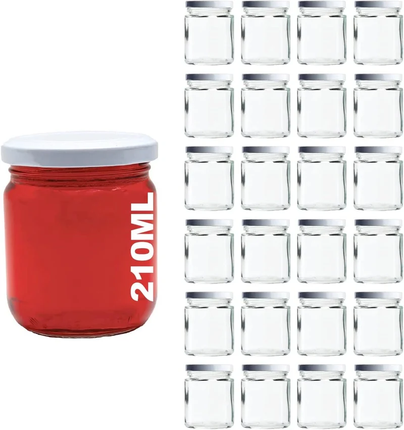 casavetro 210 ml Vorratsgläser mit to Verschluss Deckelfarbe Weiss Rundgläser Einmachgläser Marmeladengläser Honig, Gläser(24 x 210 ml)