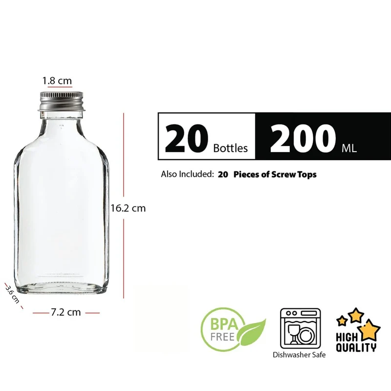 slkfactory 20 leere Glasflaschen 200ml Tasche mit Schraubverschluss zum selbst Abfüllen 0,2 Liter