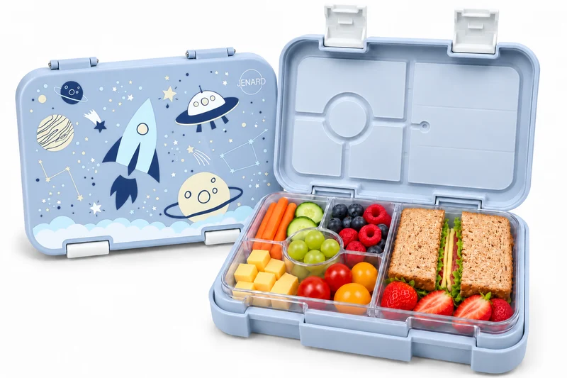 Brotdose Kinder auslaufsicher mit Fächern – Bento Lunchbox Kindergarten BPA frei – Space - JENARD