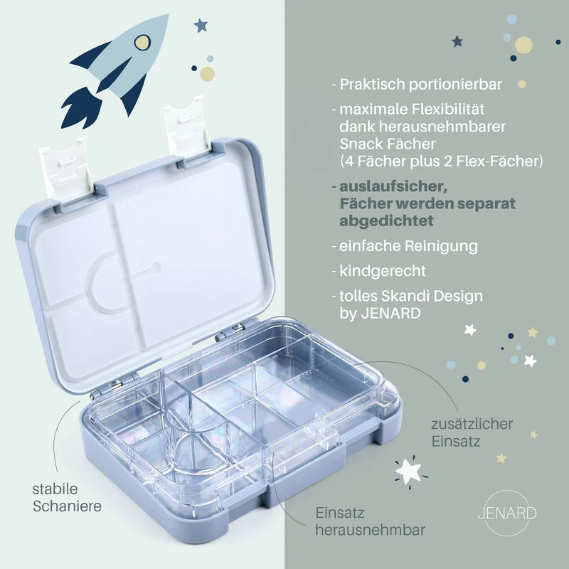 Brotdose Kinder auslaufsicher mit Fächern – Bento Lunchbox Kindergarten BPA frei – Space - JENARD