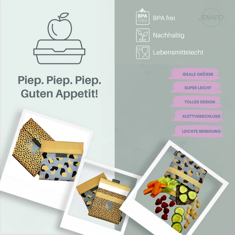 JENARD® Snack-Taschen/Brot-Taschen Set (2er-Pack) I Leo-Design | BPA-frei