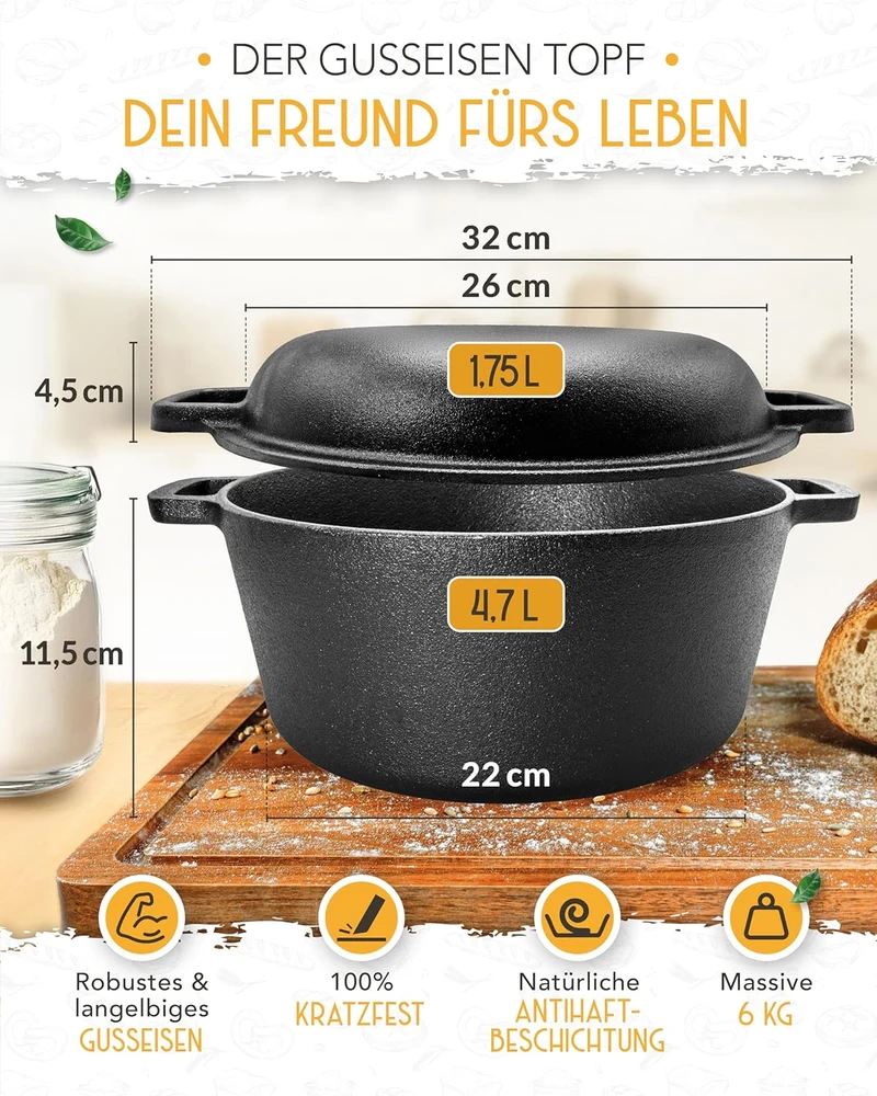 26cm Gusseisen Topf Brot backen - Einzeln