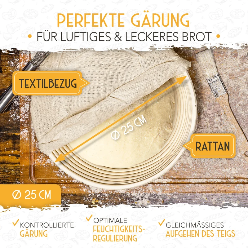 Set aus 2x Gärkorb und 2x Teigritzmesser
