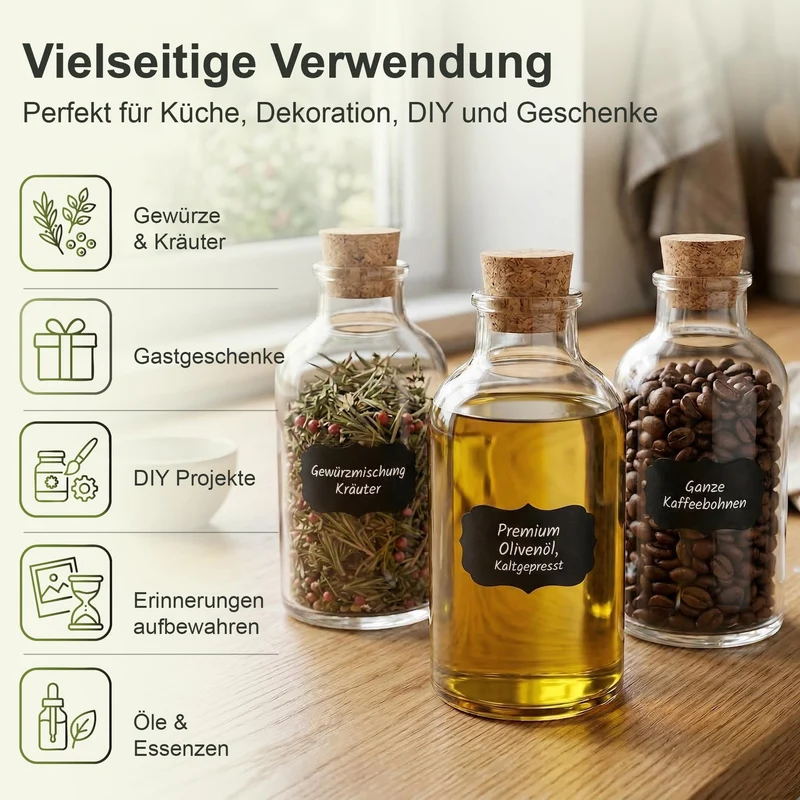 Casavetro 24 x 100 ml kleine Glas-Fläschchen mit Kork Deckel Glasflaschen für Hochzeit Geschenke set Gastgeschenke (24 Stück- inkl.alles)