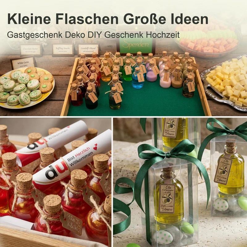 Casavetro 35 x 50 ml kleine Glas-Fläschchen mit Kork Deckel Glasflaschen für Hochzeit Geschenke set Gastgeschenke (35 Stück- inkl.alles)