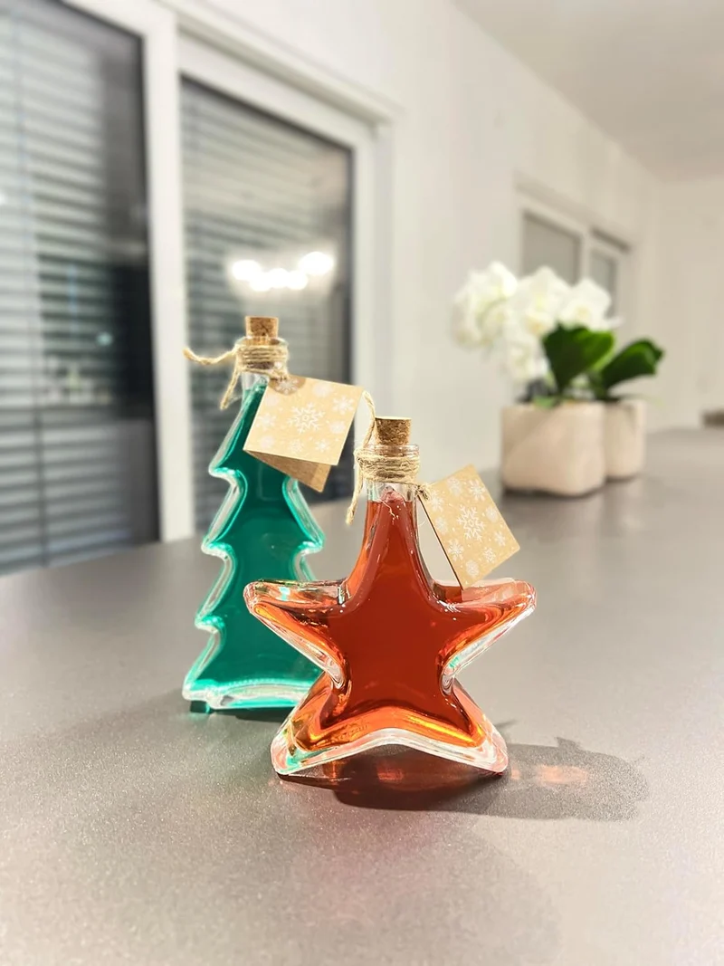 slkfactory 12 x 200 ml Stern Flaschen Glasflaschen Likörflaschen Schnapsflaschen Weihnachtsflaschen Weihnachten (12 x 200 ml-inkl.alles)
