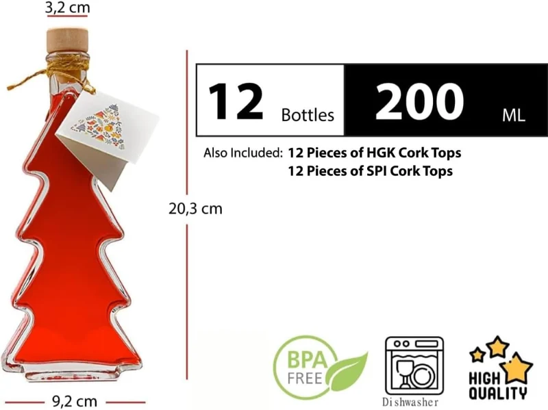 slkfactory 12 x 200 ml Glasflaschen Tannenbaum Flaschen Flasche Tanne Weihnachtsflaschen Likörflaschen Schnapsflaschen 0,2 Liter l (12 Stück)