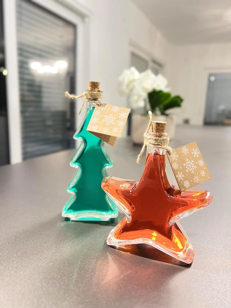 slkfactory 12 x 200 ml Stern Flaschen Glasflaschen Likörflaschen Schnapsflaschen Weihnachtsflaschen Weihnachten (12 x 200 ml-inkl.alles)
