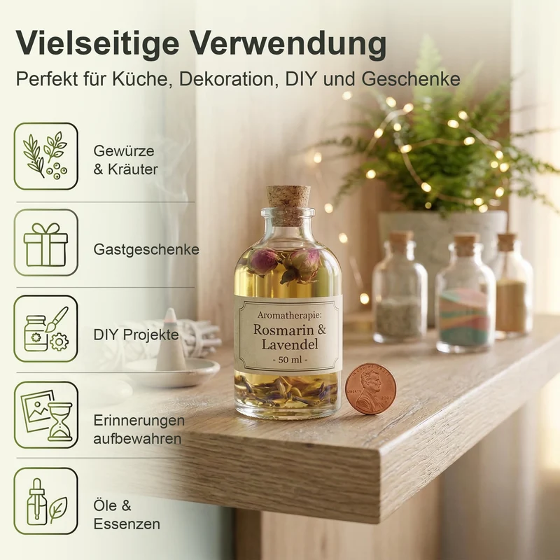 Casavetro 35 x 50 ml kleine Glas-Fläschchen mit Kork Deckel Glasflaschen für Hochzeit Geschenke set Gastgeschenke (35 Stück- inkl.alles)