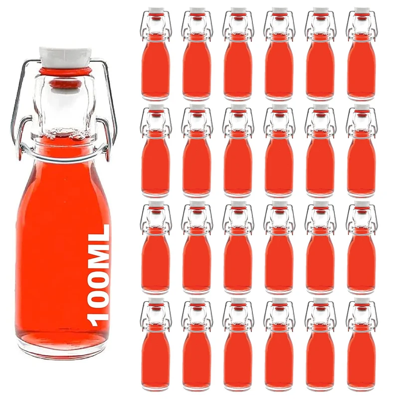 slkfactory 24 leere Glasflaschen a 100 ml mit kleine Bügelverschluss-Flasche mit Bügel Bügelflasche 0,1 liter l Drahtbügel-Flasche Schnapsflasche Likörflasche mit Verschluss (24 x 100ml)